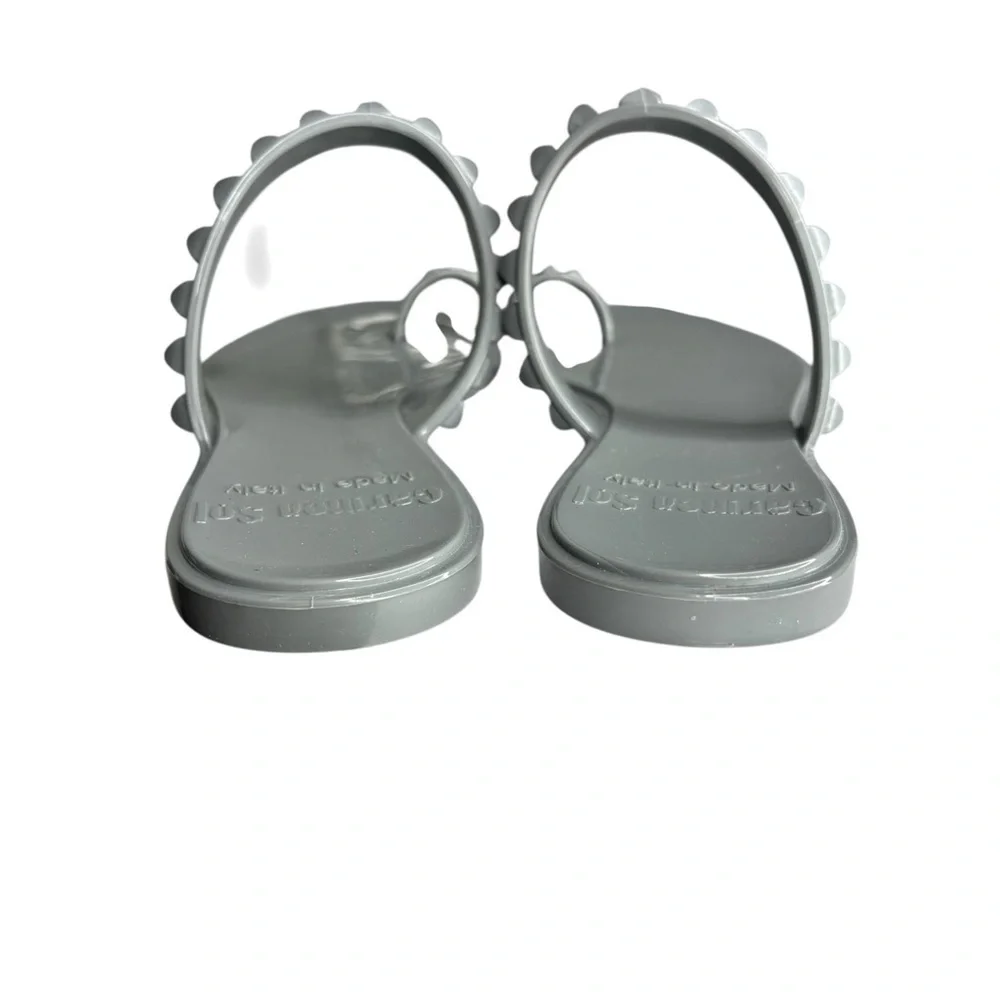 CARMEN SOL Silver Grey Maria Studded Flat Jelly Sandal Size 11
